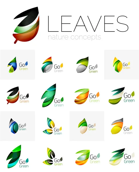 Colorful abstract geometric design leaves, icon set — Stock Vector