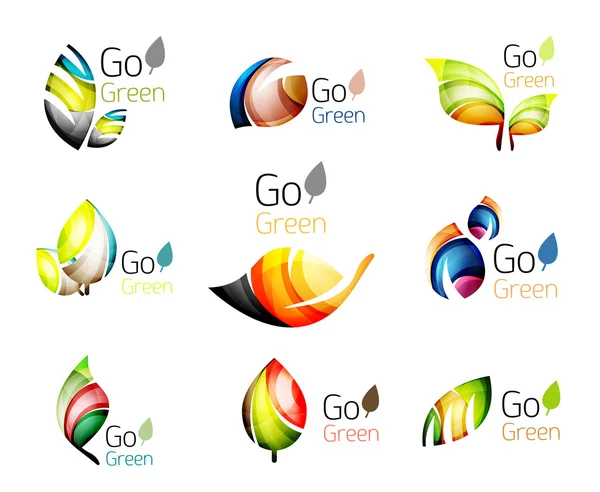 Multicolored abstract leaves in nature concept logo set — Stock Vector