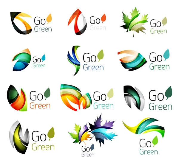 Multicolored abstract leaves in nature concept logo set — Stock Vector