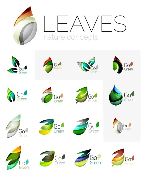 Folhas geométricas abstratas, coleção de logotipo da empresa, conjunto de ícones de natureza — Vetor de Stock