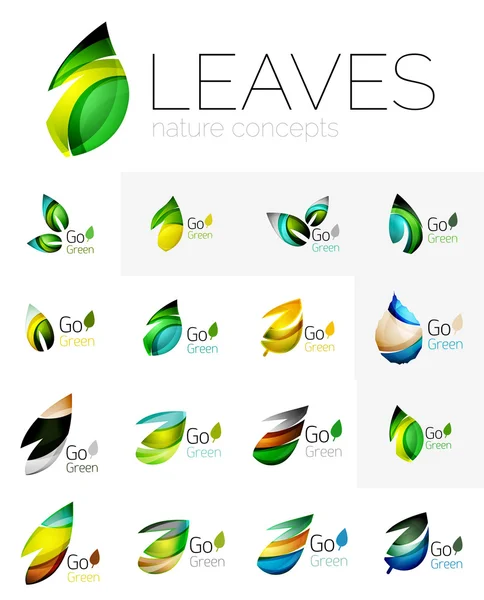 Feuilles géométriques abstraites, collection de logo d'entreprise, ensemble d'icônes de la nature — Image vectorielle