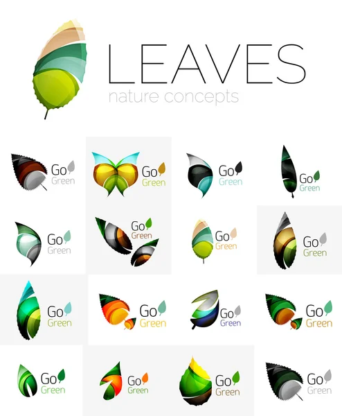 Foglie geometriche astratte, collezione logo aziendale, set icone della natura — Vettoriale Stock