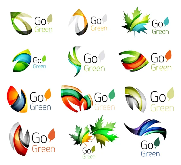 Multicolored abstract leaves in nature concept logo set — Stock Vector