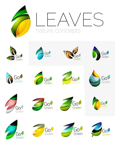 Colorful abstract geometric design leaves, icon set — Stock Vector
