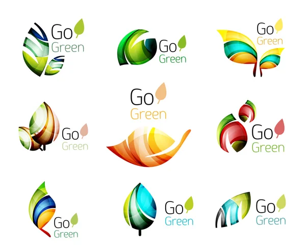 Multicolored abstract leaves in nature concept logo set — Stock Vector