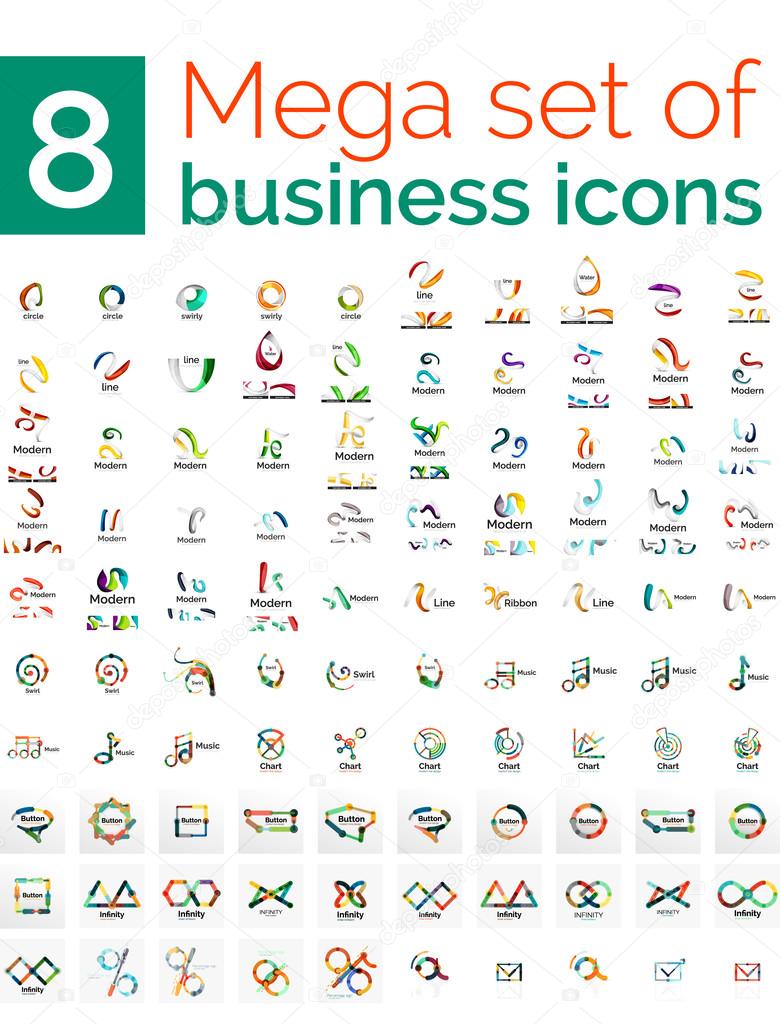 Logo mega collection - huge set of logotypes and branding emblems, business company identity icons. 100 vector corporate templates