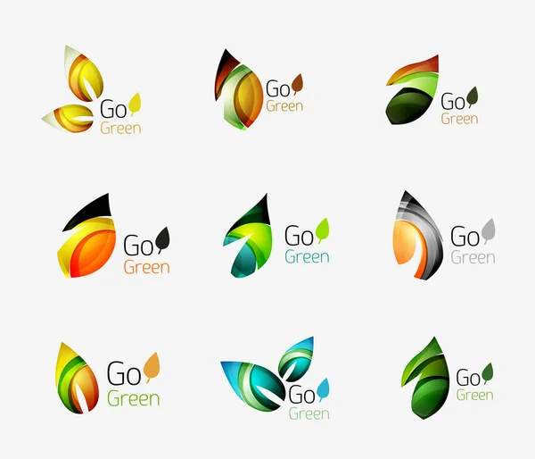 Renkli geometrik doğa kavramları - soyut yaprak logolar, renkli simgeler, sembol seti — Stok Vektör
