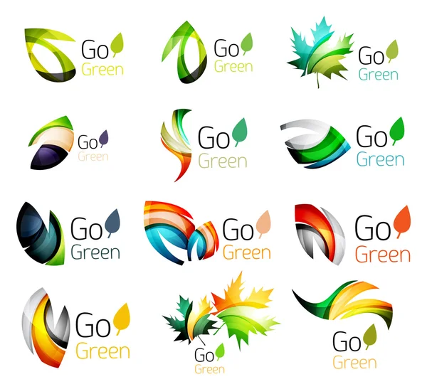 Multicolored abstract leaves in nature concept logo set — Stock Vector