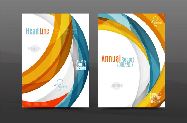 Renkli girdap tasarım yıllık raporu kapak şablonu — Stok Vektör