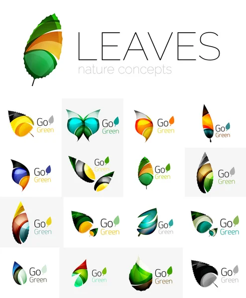 Абстрактные геометрические листья, коллекция логотипов компании, набор символов природы — стоковый вектор