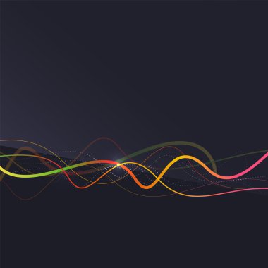 Arka plan. Dalgalı renkli girdap çizgi koyu zemin üzerinde