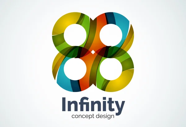 Abstrakta business företag infinity logotyp mall, slingor eller åtta nummer koncept - geometriska minimalistisk stil, skapat med överlappande kurva element och vågor. Företagsidentitet emblem — Stock vektor