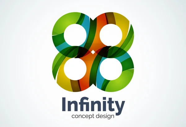 Abstract business company infinity logo template, loops or eight number concept - geometric minimal style, created with overlapping curve elements and waves. Corporate identity emblem — Stock Vector