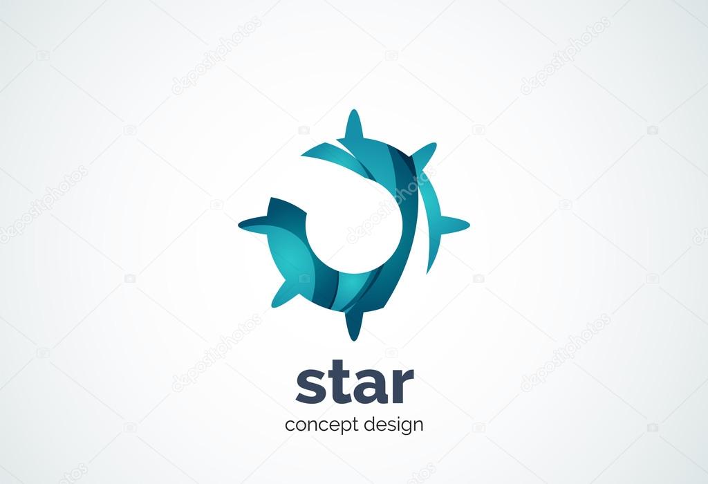 Sun logo template, shining star concept - geometric minimal style, created with overlapping curve elements and waves. Corporate identity emblem, abstract business company branding element