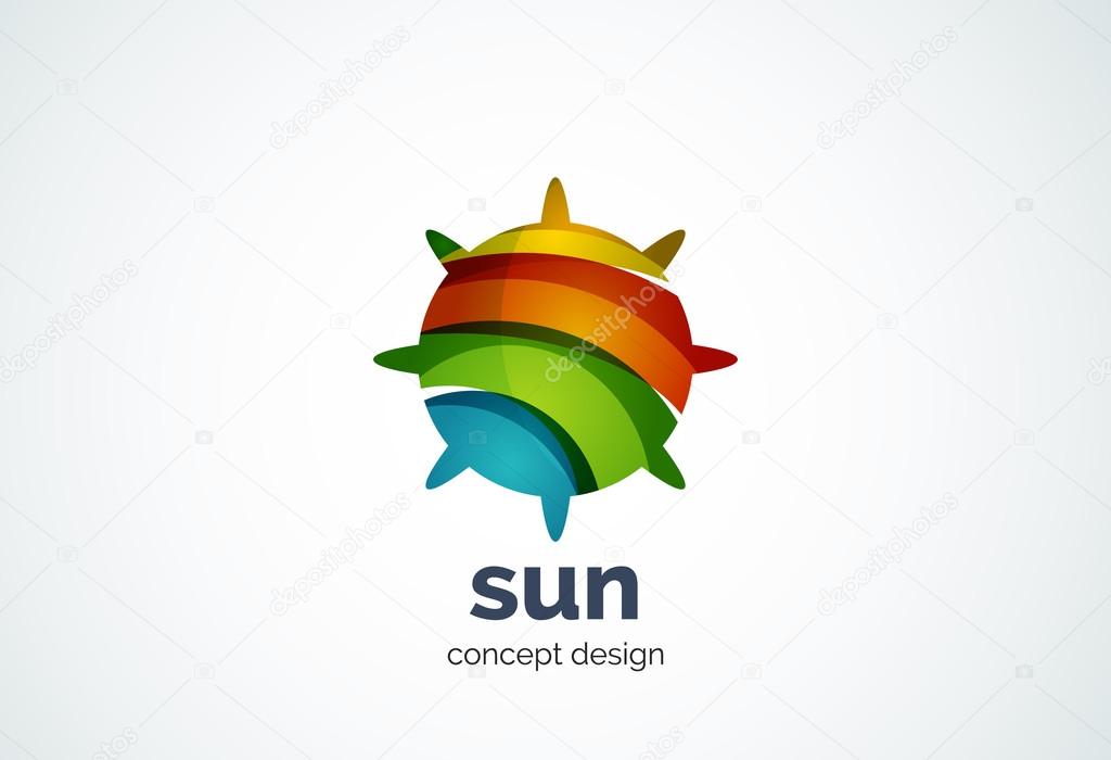 Sun logo template, shining star concept - geometric minimal style, created with overlapping curve elements and waves. Corporate identity emblem, abstract business company branding element