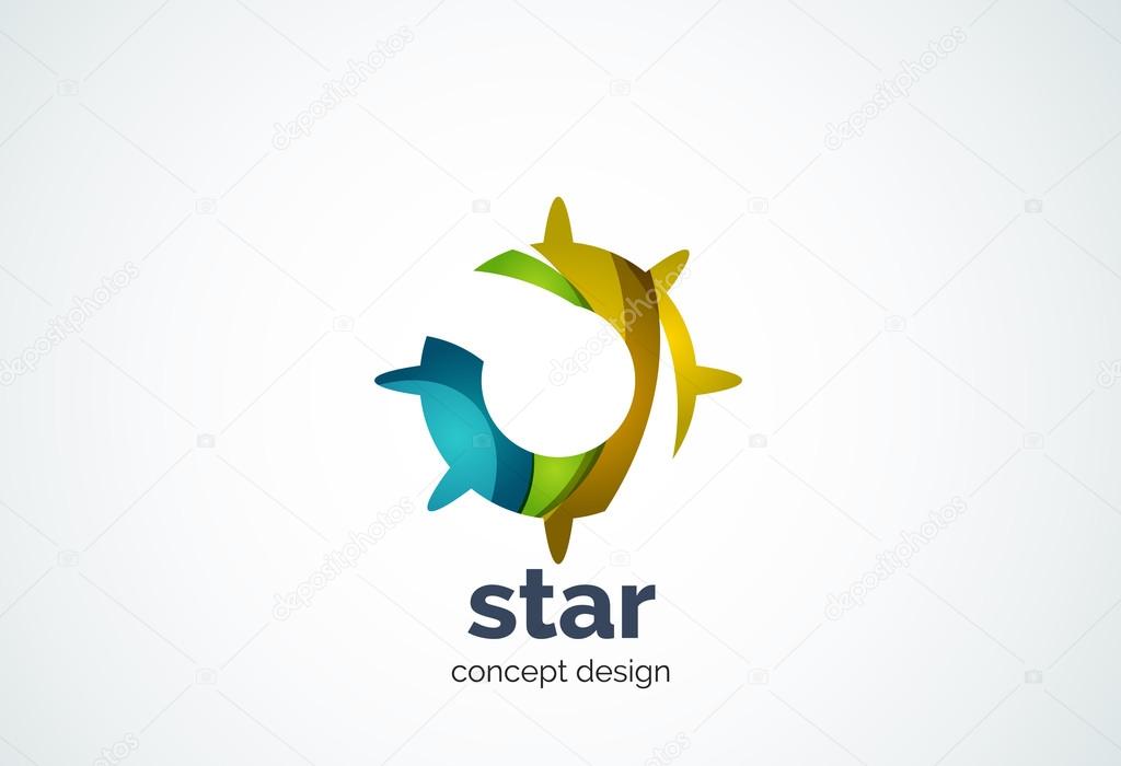 Sun logo template, shining star concept - geometric minimal style, created with overlapping curve elements and waves. Corporate identity emblem, abstract business company branding element