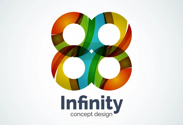 Abstract business company infinity logo template, loops or eight number concept - geometric minimal style, created with overlapping curve elements and waves. Corporate identity emblem — Stock Vector