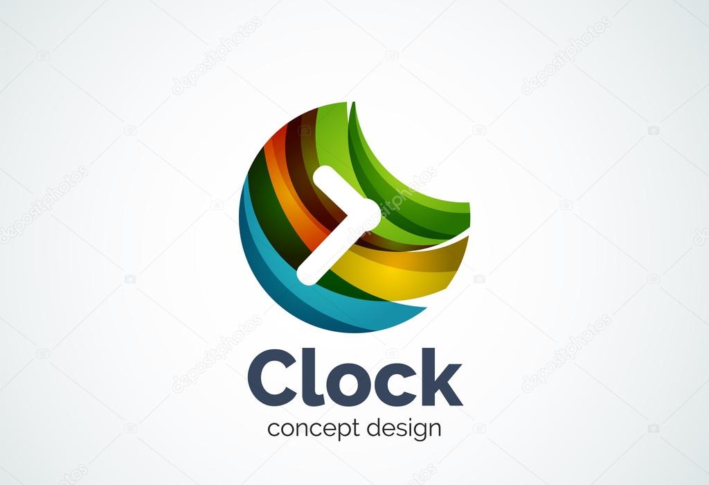 Clock logo template, time management business concept. Modern minimal design logotype created with geometric shapes - circles, overlapping elements