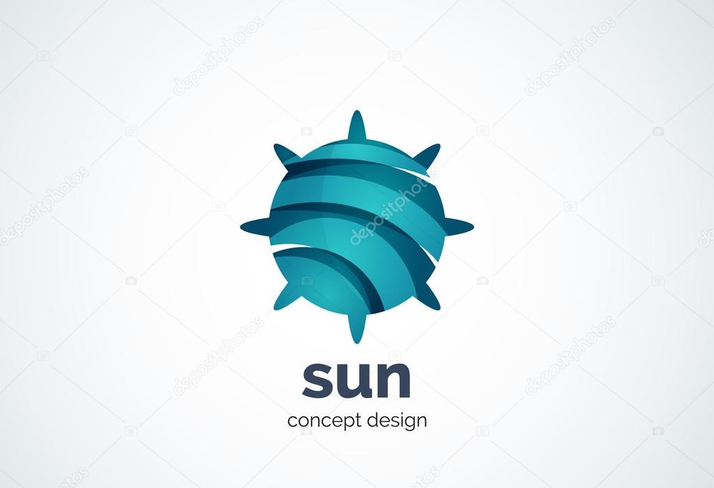 Sun logo template, shining star concept - geometric minimal style, created with overlapping curve elements and waves. Corporate identity emblem, abstract business company branding element