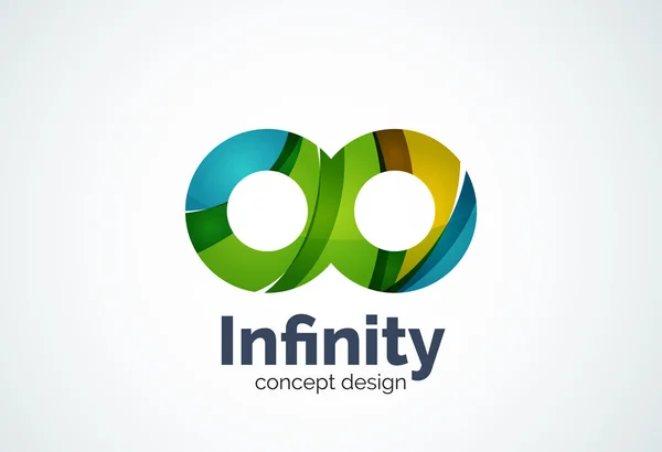 Modello astratto di logo infinity aziendale, loop o concetto di otto numeri - stile minimale geometrico, creato con elementi di curva sovrapposti e onde. Emblema di identità aziendale — Vettoriale Stock