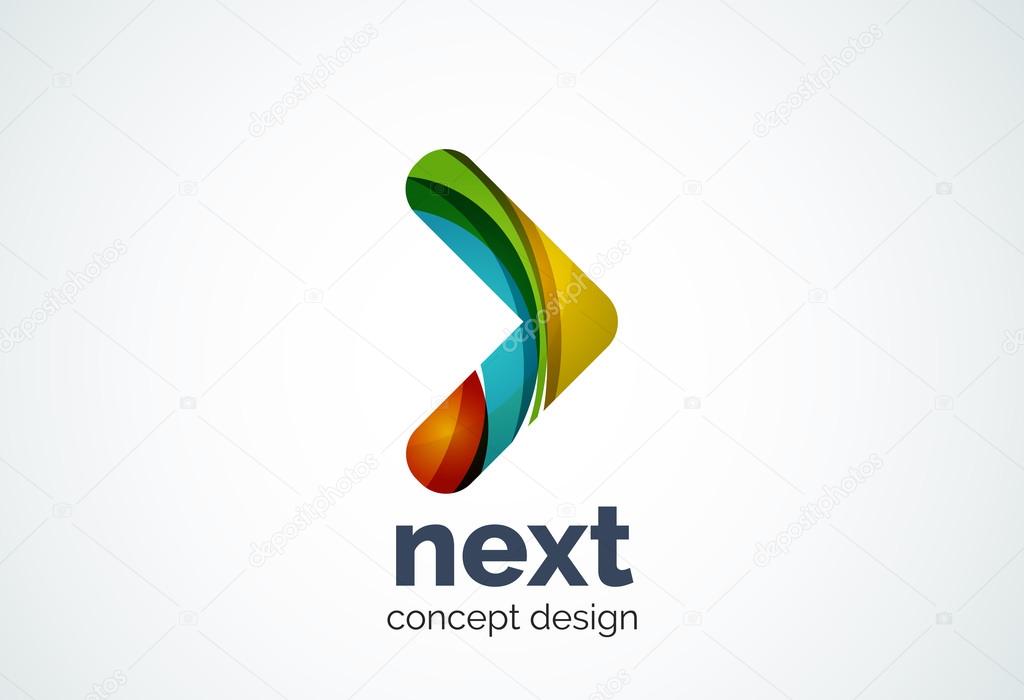 Arrow logo template, next or right concept. Modern minimal design logotype created with geometric shapes - circles, overlapping elements