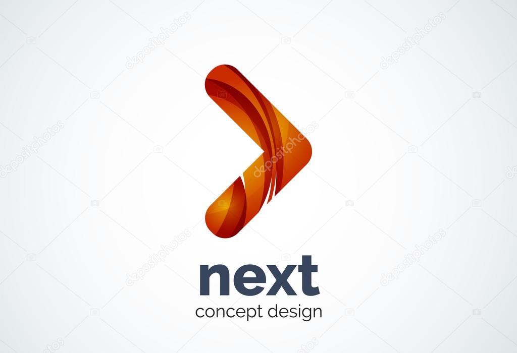 Arrow logo template, next or right concept. Modern minimal design logotype created with geometric shapes - circles, overlapping elements
