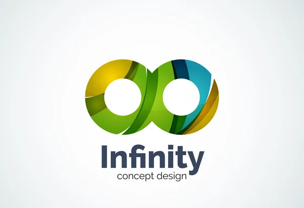 Abstract business company infinity logo template, loops or eight number concept - geometric minimal style, created with overlapping curve elements and waves. Corporate identity emblem — Stock Vector