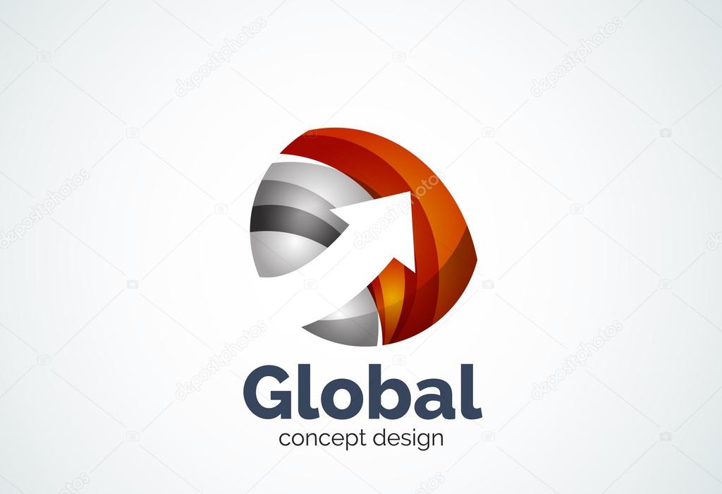 Globe with arrow logo template, abstract elegant business icon