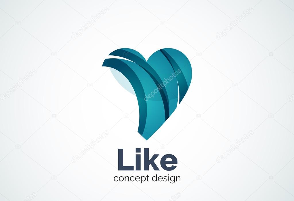Love heart logo template, abstract elegant business icon, social like concept