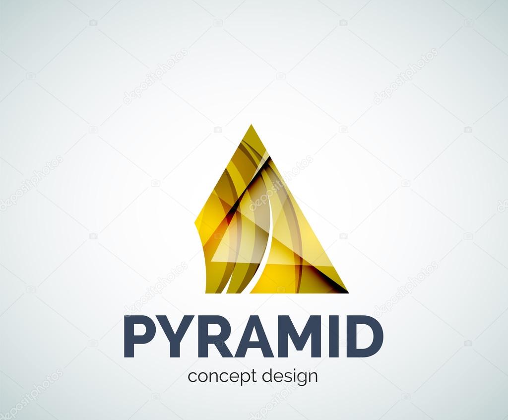 Pyramid logo business branding icon, created with color overlapping elements. Glossy abstract geometric style, single logotype