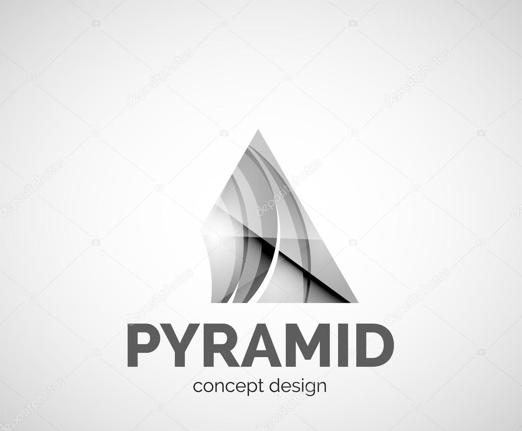 Pyramid logo business branding icon, created with color overlapping elements. Glossy abstract geometric style, single logotype