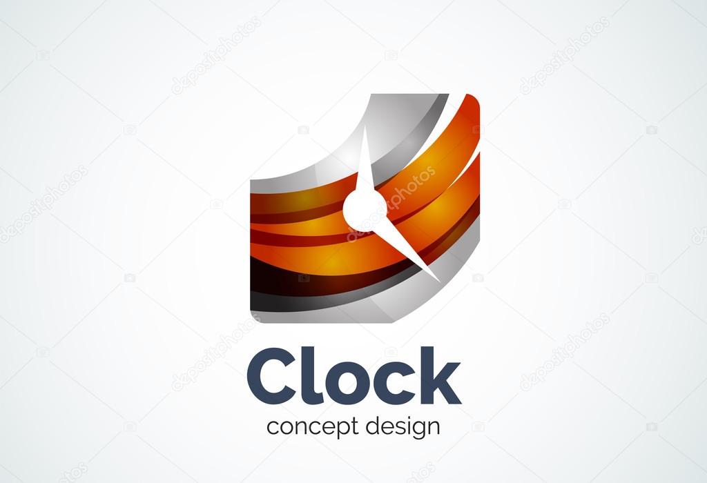 Clock logo template, time management business concept. Modern minimal design logotype created with geometric shapes - circles, overlapping elements