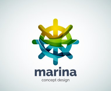 Vektör marina, direksiyon simidi logo şablonu