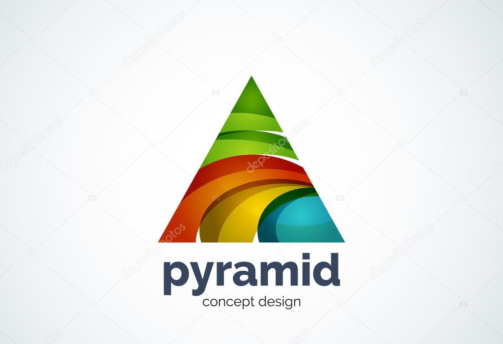 Pyramid logo template, triangle cycle concept - geometric minimal style, created with overlapping curve elements and waves. Corporate identity emblem, abstract business company branding element