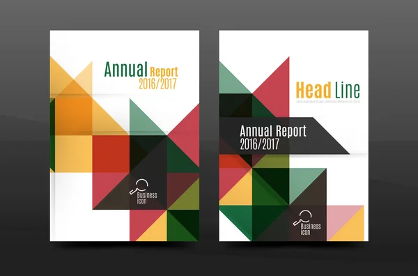 Renkli geometri tasarım yıllık raporu a4 kapak broşür şablonu düzeni, dergi, el ilanı ya da broşür kitapçık — Stok Vektör