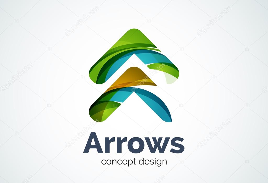Arrow logo template, next or right concept. Modern minimal design logotype created with geometric shapes - circles, overlapping elements
