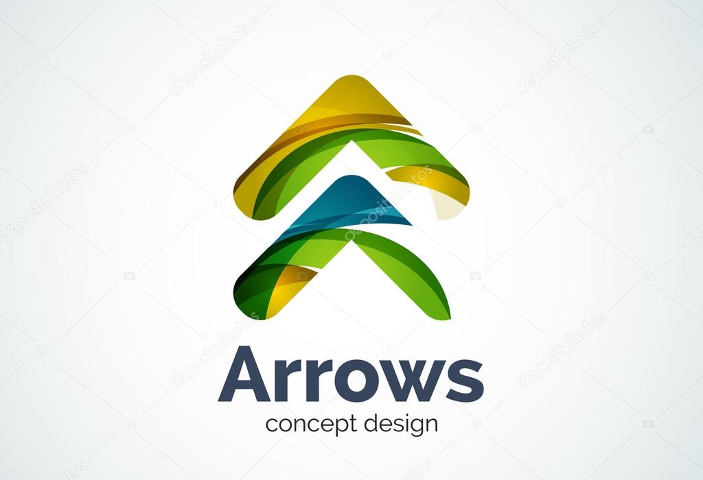 Arrow logo template, next or right concept. Modern minimal design logotype created with geometric shapes - circles, overlapping elements