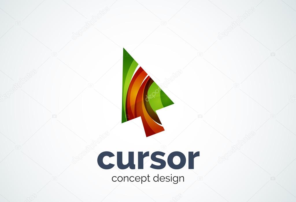 Cursor logo template, mouse pointer and arrow concept. Modern minimal design logotype created with geometric shapes - circles, overlapping elements