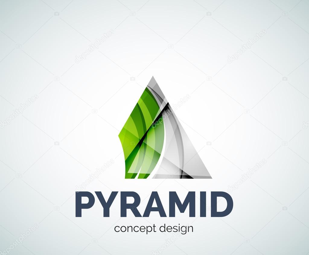 Pyramid logo business branding icon, created with color overlapping elements. Glossy abstract geometric style, single logotype