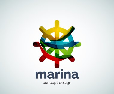 Vektör marina, direksiyon simidi logo şablonu