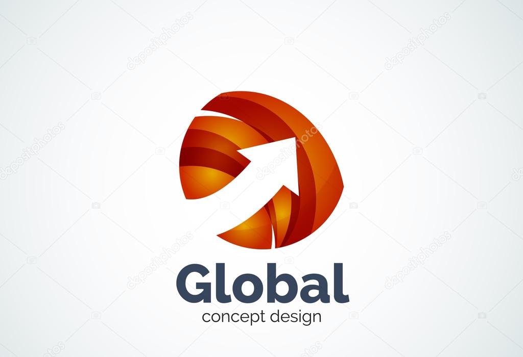 Globe with arrow logo template, abstract elegant business icon