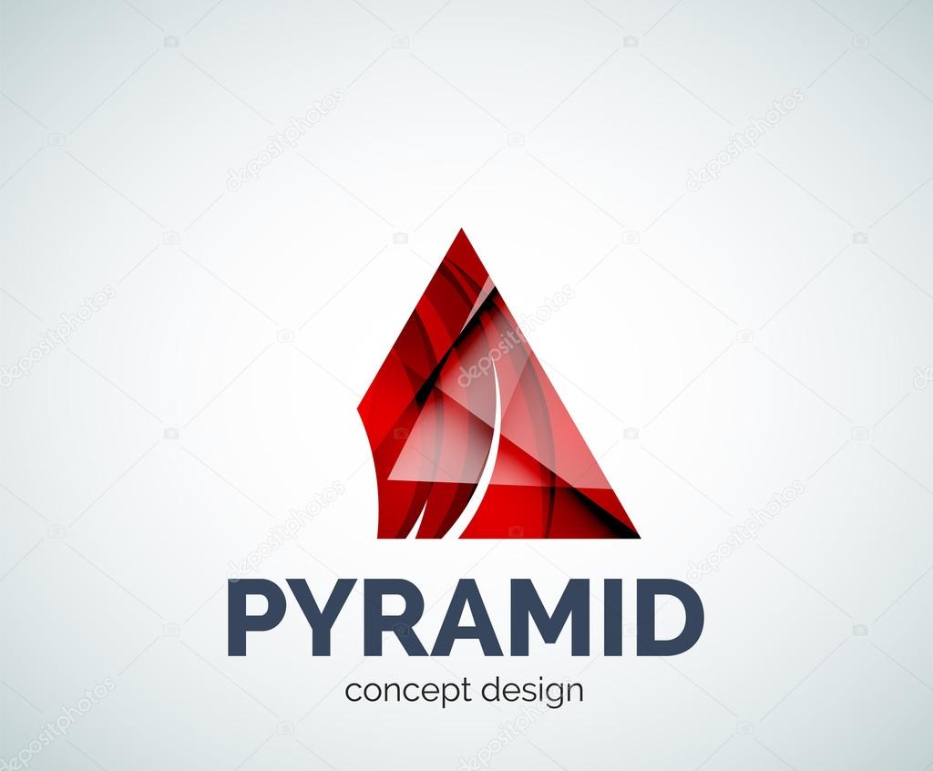 Pyramid logo business branding icon, created with color overlapping elements. Glossy abstract geometric style, single logotype