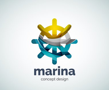 Vektör marina, direksiyon simidi logo şablonu