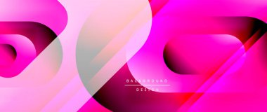 Çizgiler ve modern formlarla vektör geometrik arkaplan. Soyut yuvarlak şekiller, gölge ve ışık efektleri ile akışkan eğimli