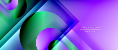 Çizgiler ve modern formlarla vektör geometrik arkaplan. Soyut yuvarlak şekiller, gölge ve ışık efektleri ile akışkan eğimli