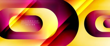 Çizgiler ve modern formlarla vektör geometrik arkaplan. Soyut yuvarlak şekiller, gölge ve ışık efektleri ile akışkan eğimli