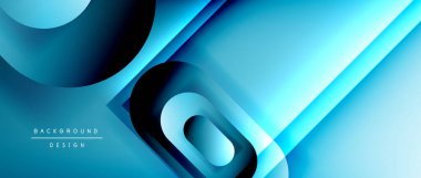 Çizgiler ve modern formlarla vektör geometrik arkaplan. Soyut yuvarlak şekiller, gölge ve ışık efektleri ile akışkan eğimli