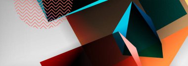 Düşük polyester 3 boyutlu geometrik şekiller, minimum soyut arkaplan. Kapaklar, afişler, el ilanları ve posterler için vektör illüstrasyonları