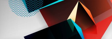 Düşük polyester 3 boyutlu geometrik şekiller, minimum soyut arkaplan. Kapaklar, afişler, el ilanları ve posterler için vektör illüstrasyonları