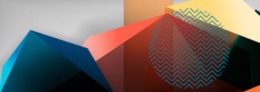 Düşük polyester 3 boyutlu geometrik şekiller, minimum soyut arkaplan. Kapaklar, afişler, el ilanları ve posterler için vektör illüstrasyonları